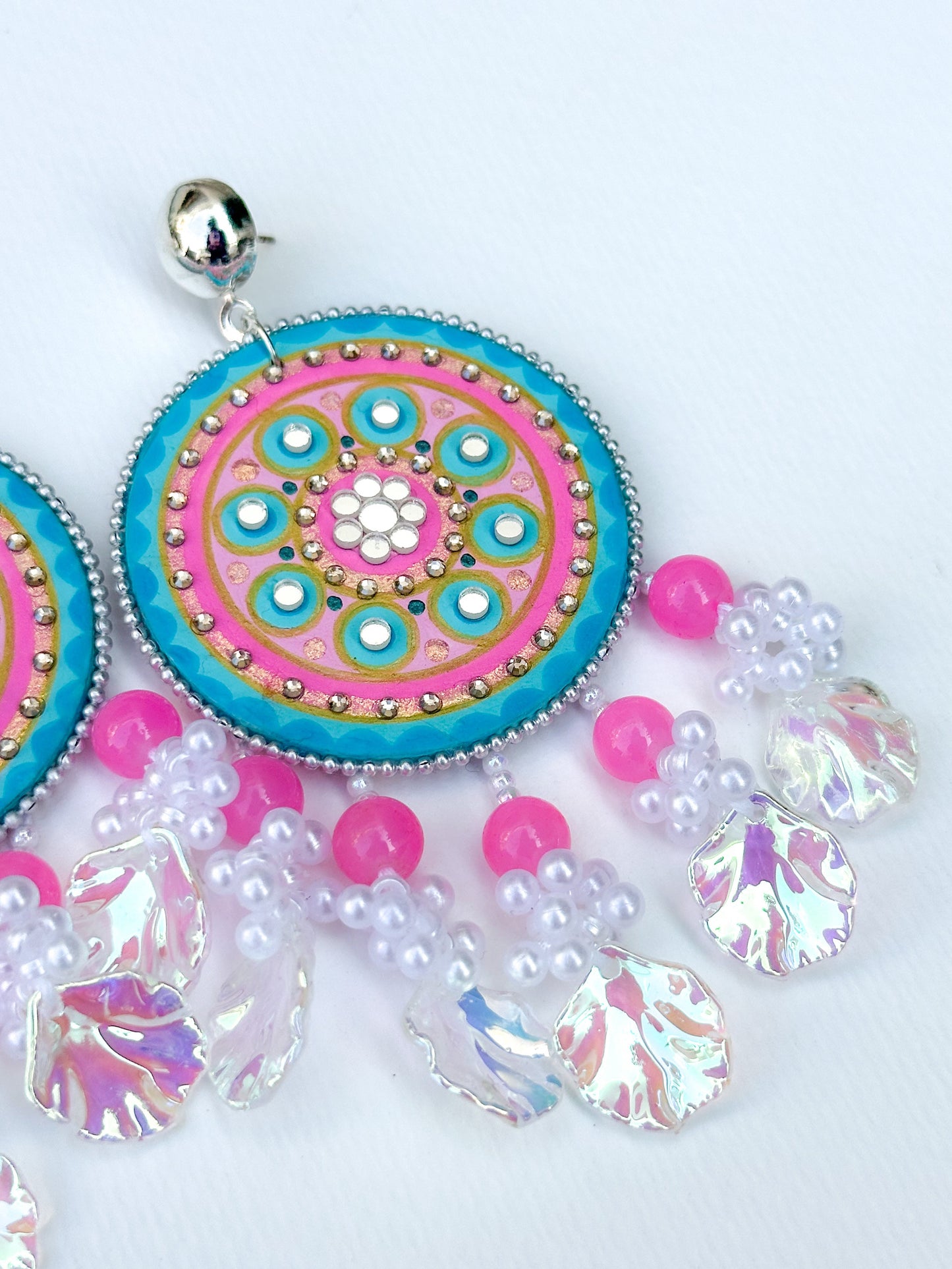 Iridescent Rose Mandala Earrings