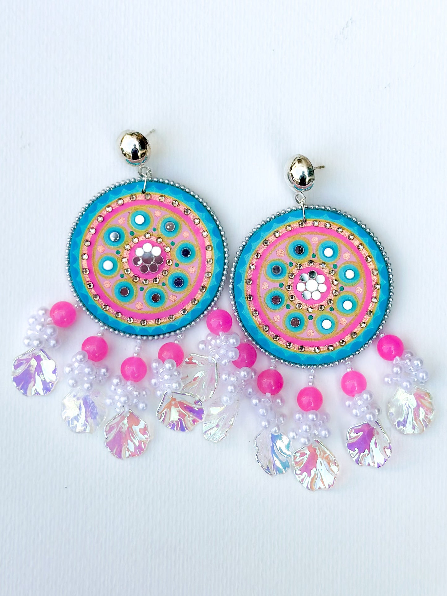 Iridescent Rose Mandala Earrings