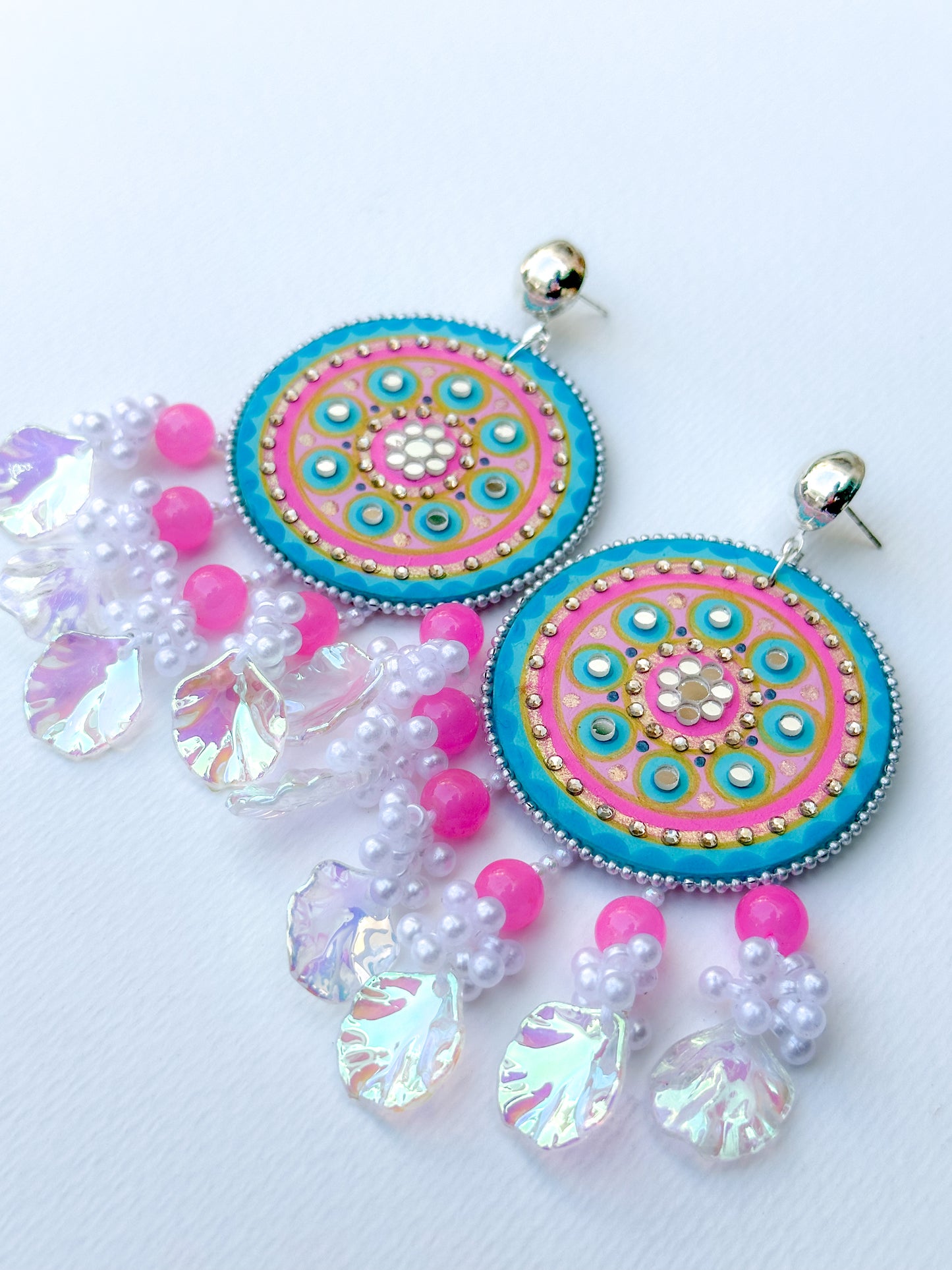 Iridescent Rose Mandala Earrings