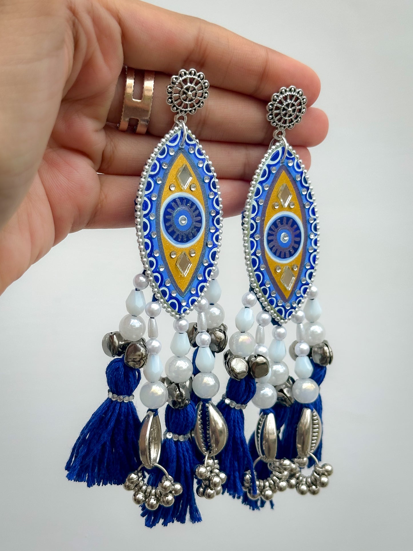 Evil Eye Tassel Earrings + Ring Set